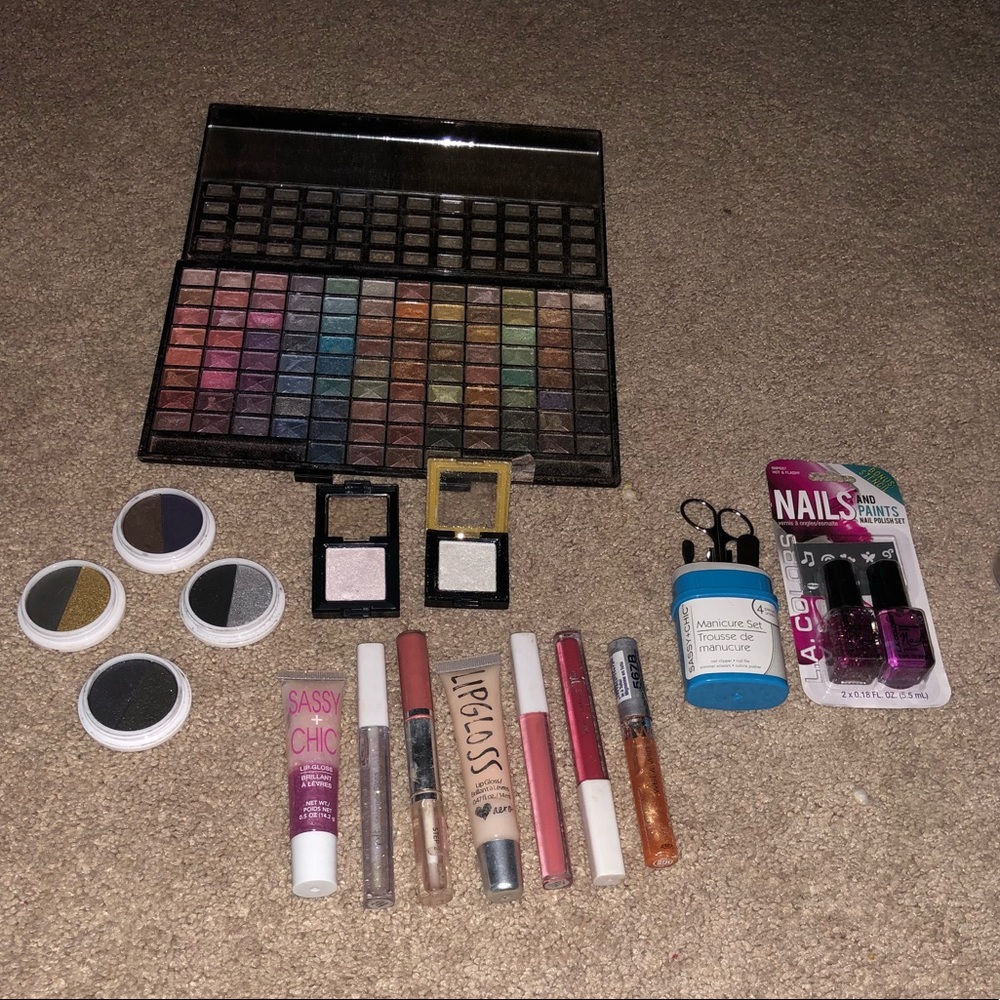 Eyeshadow from elf, lip gloss, and nail kits
